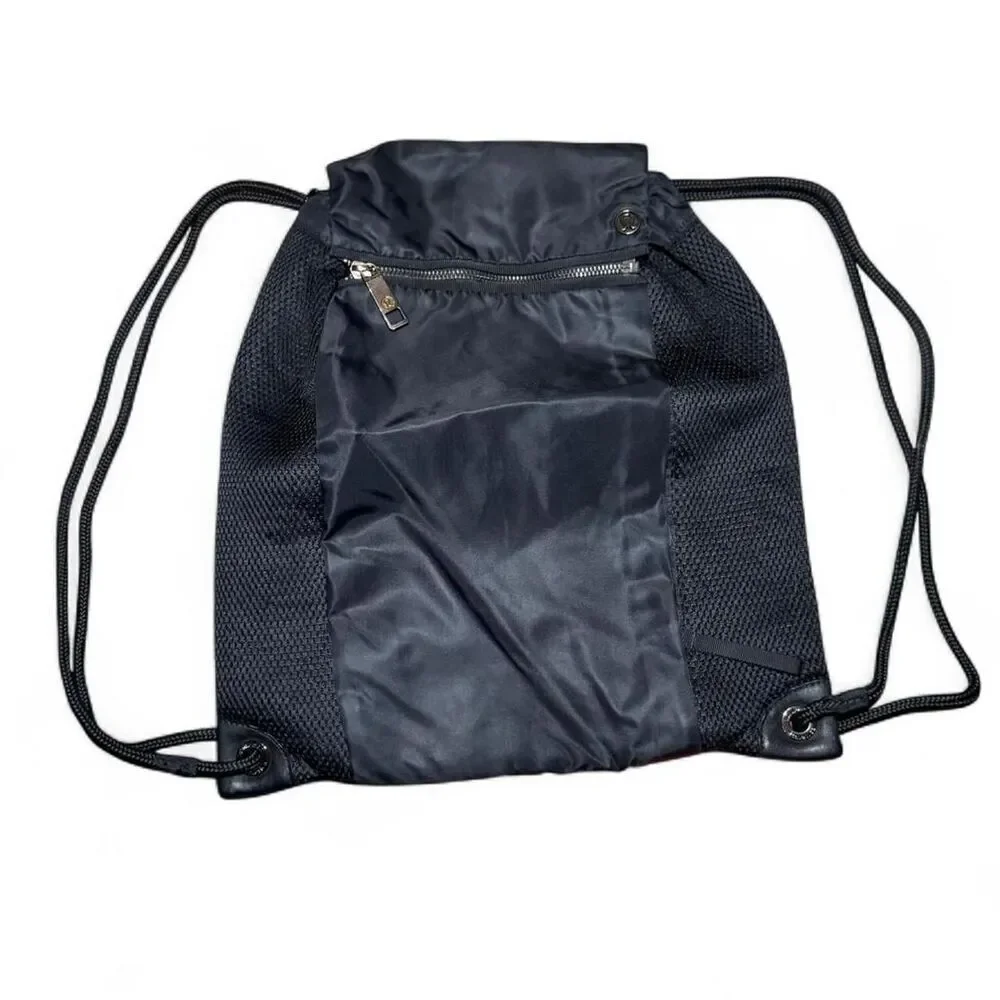 Lululemon Black Drawstring Backpack Gym Sack Lightweight Nylon Bag with Zip Pock